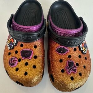 CROCS Hocus Pocus  - Purple and Gold glitter crocs women 6